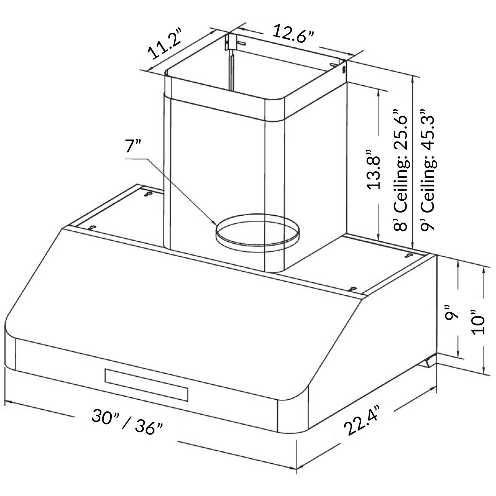 B-53 & B-51 Sakura 30" or 36" Range hood - Wall-mount Chimney & Under-Cabinet