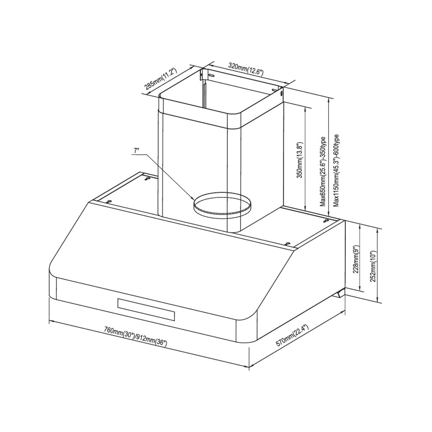 B-51 Sakura 30" or 36" Range hood - Wall-mount Chimney